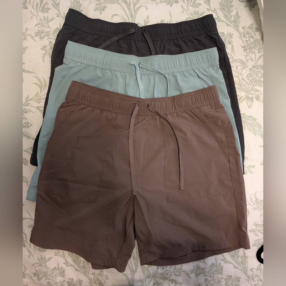 3 Pair Of Avalanche Men's 7" Roam Hiking Shorts- Charcoal, Sage, Brown